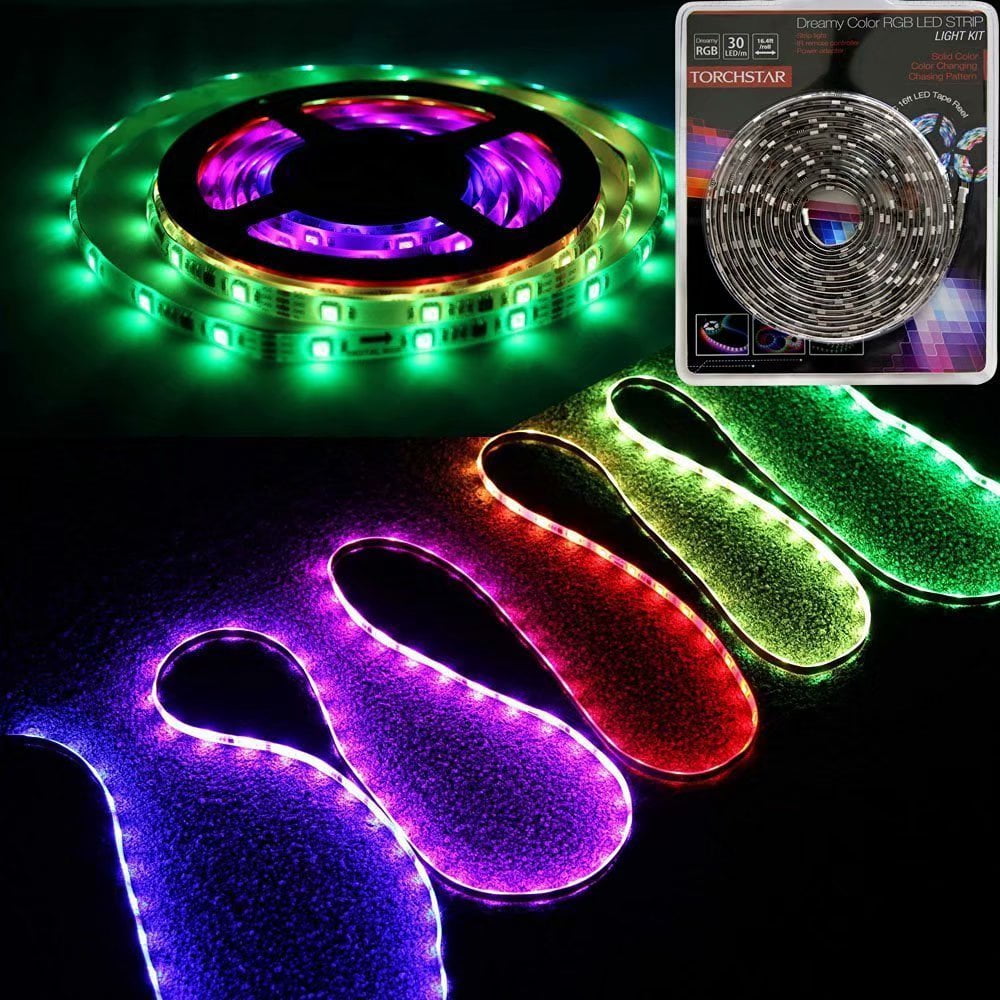 TORCHSTAR RGB LED Strip Lights with IR Remote for Bar, Color Chasing