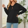 thumbnail image 2 of SMihono Lantern Sleeve Tunic T Shirt Blouse Womens Plus Size Solid Color Long Sleeve Crew Neck Keyhole Neck Solid Color Female Leisure Black XL, 2 of 6