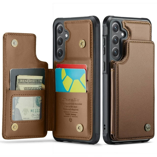 Funda para Samsung Galaxy S24 con tarjetero, tipo cartera para hombre y mujer con bloqueo RFID, de piel resistente, con cierre magnético y función atril, a prueba de golpes
