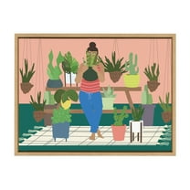Kate and Laurel Sylvie Plant Lady Framed Canvas Wall Art by Queenbe Monyei, 18x24 Natural, Female Nature Art
