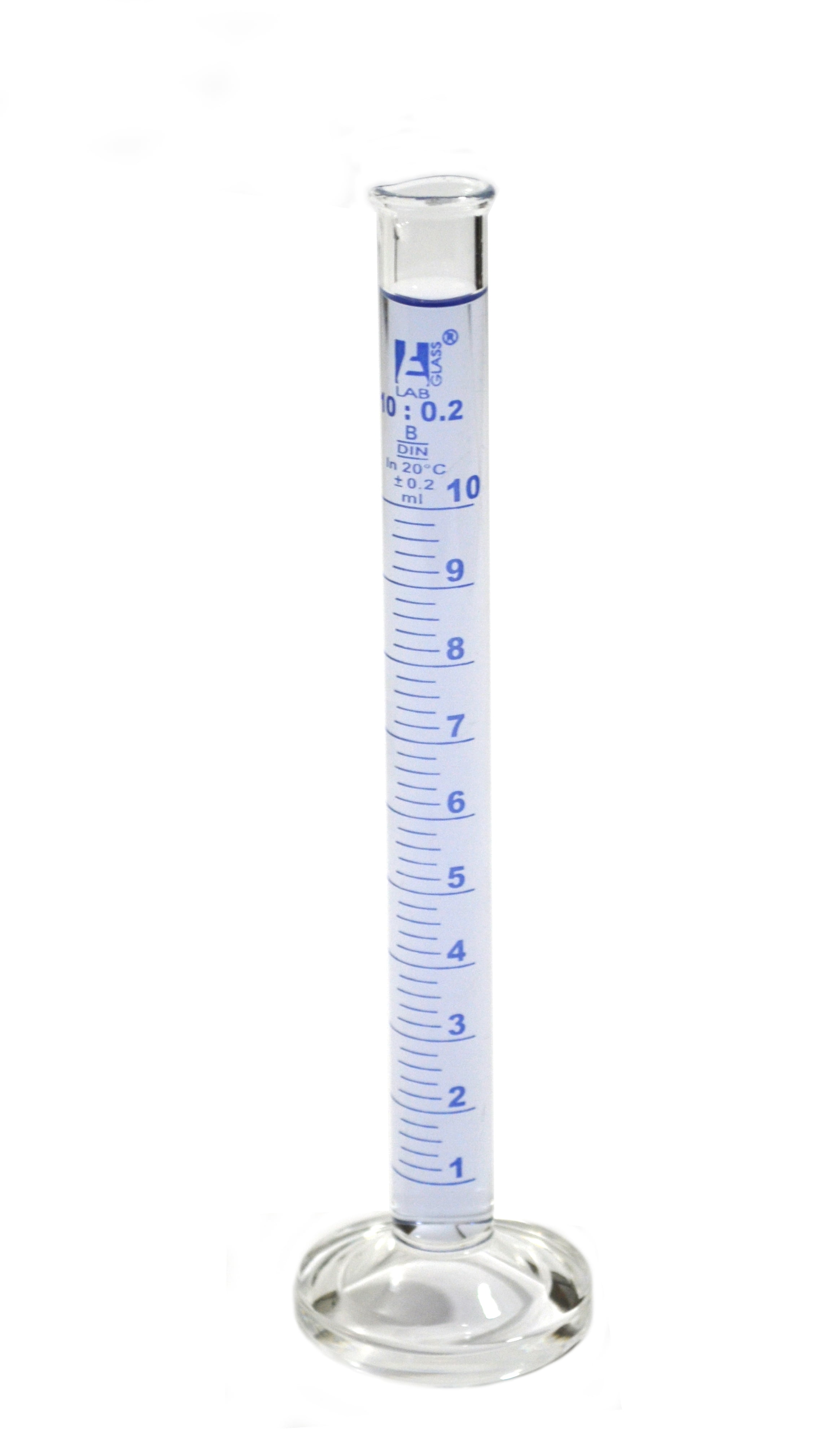 Graduated Cylinder, Borosilicate, Class B , Round Base, 10mL cap, 0.2