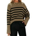 thumbnail image 2 of Langwyqu Striped Print Turtleneck Oversize Loose Knit Pullover Side Split Sweater, 2 of 4