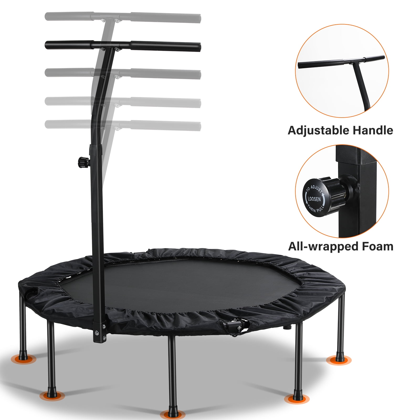 Newan Mini-Trampolin Mit Armlehne – Leise, Bis 150 Kg, 122 Cm, Bungee-Seile