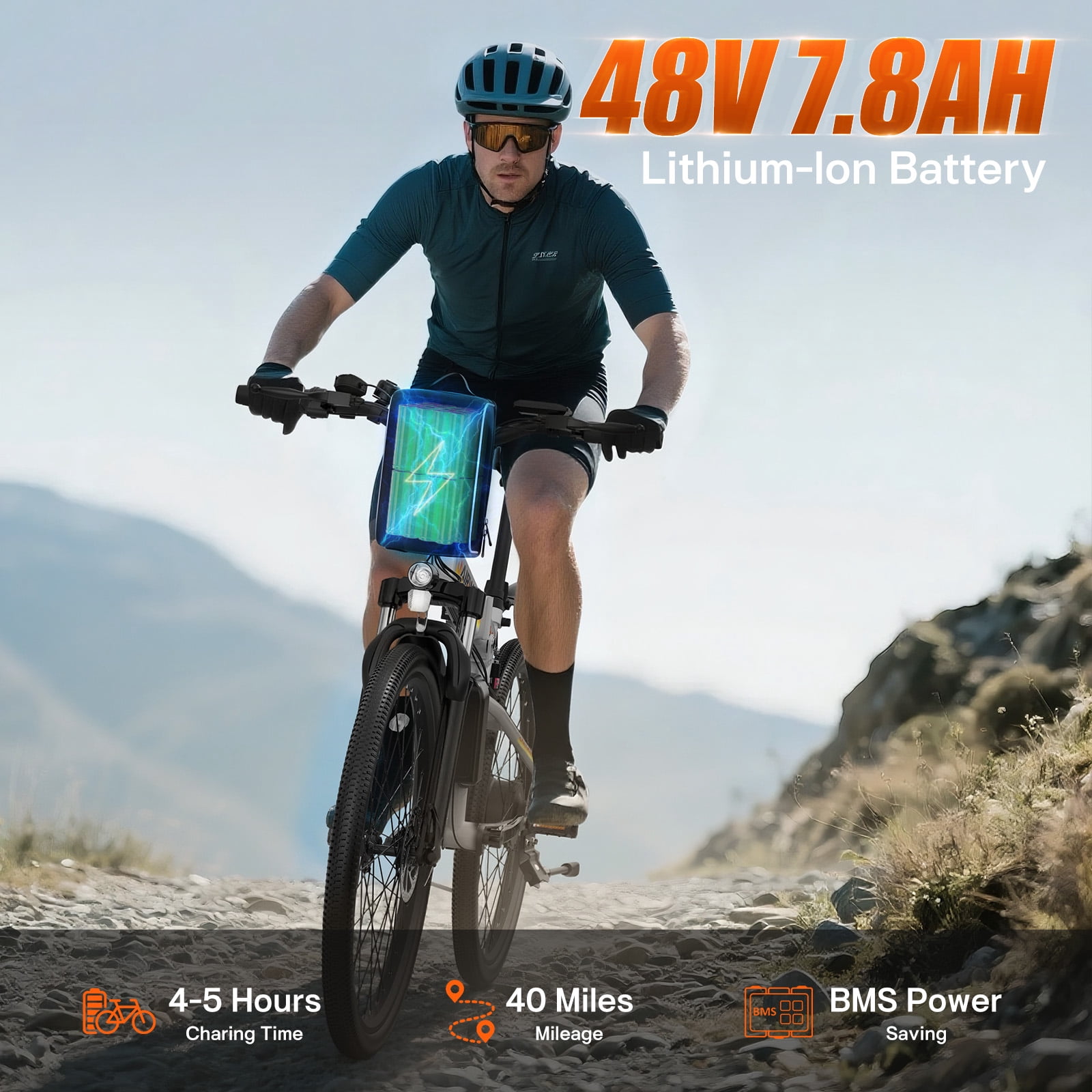 AIRWEST 26″ Folding Electric Bike – Peak 750W Motor, 48V Removable Battery, Up to 50-Mile Range, 7-Speed Gears, Front & Rear Suspension, Dual Disc Brakes – Adult Commuter/City/Off-Road E-Bike