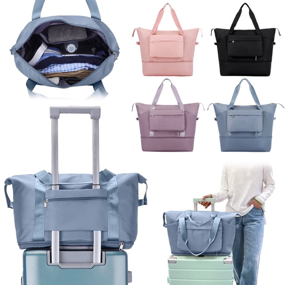 Foldable Travel Bag for Hand Luggage, Wet and Dry Separation with Mesh Compartments, Multipurpose for Weekend Trips and Beach Days, Topliu