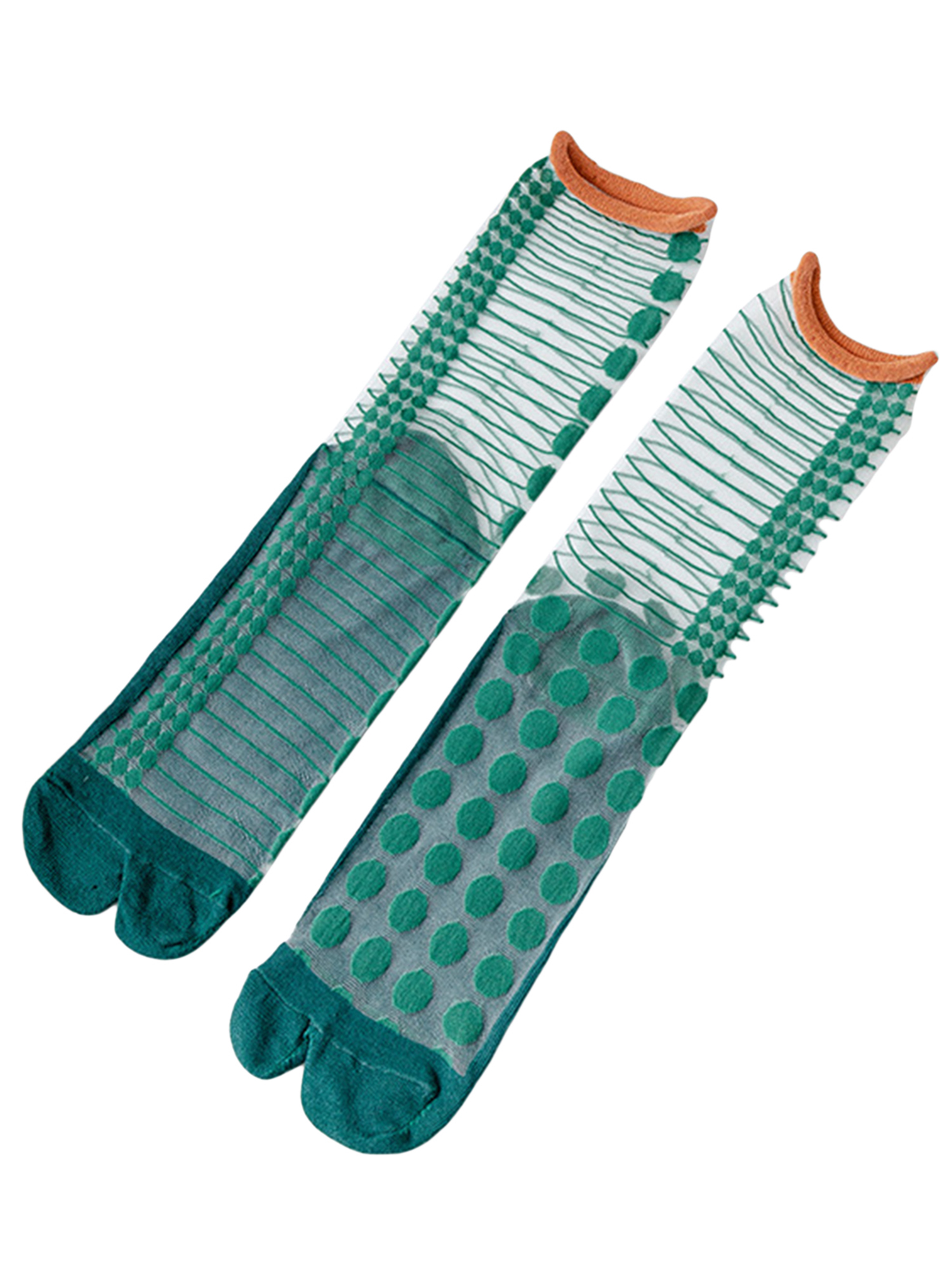 Liacowi Women Tabi Socks Pair, Split Toe Thin SeeThrough Stockings Rolled Edge MidTube Socks