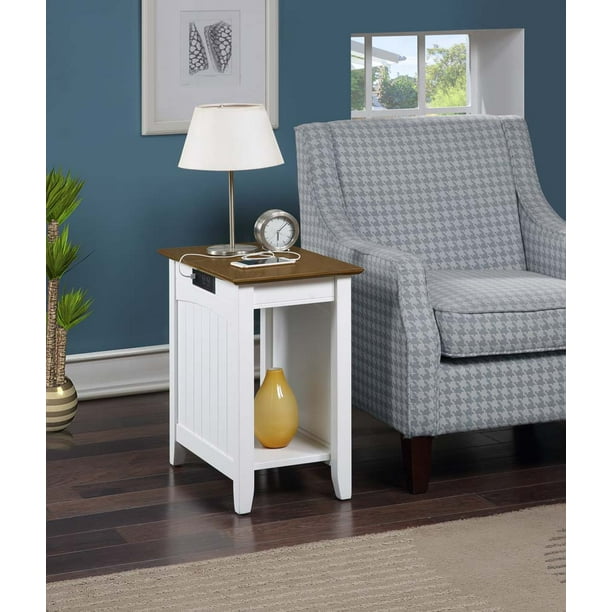 Convenience Concepts Edison End Table with Charging Station, Driftwood