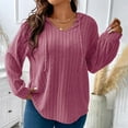 thumbnail image 2 of Plus Size Ribbed Knit Long Sleeve Tops for Women Casual Loose Solid Tshirts with Hood Solid Shirts Pullovers Hooded Pink,4XL, 2 of 6