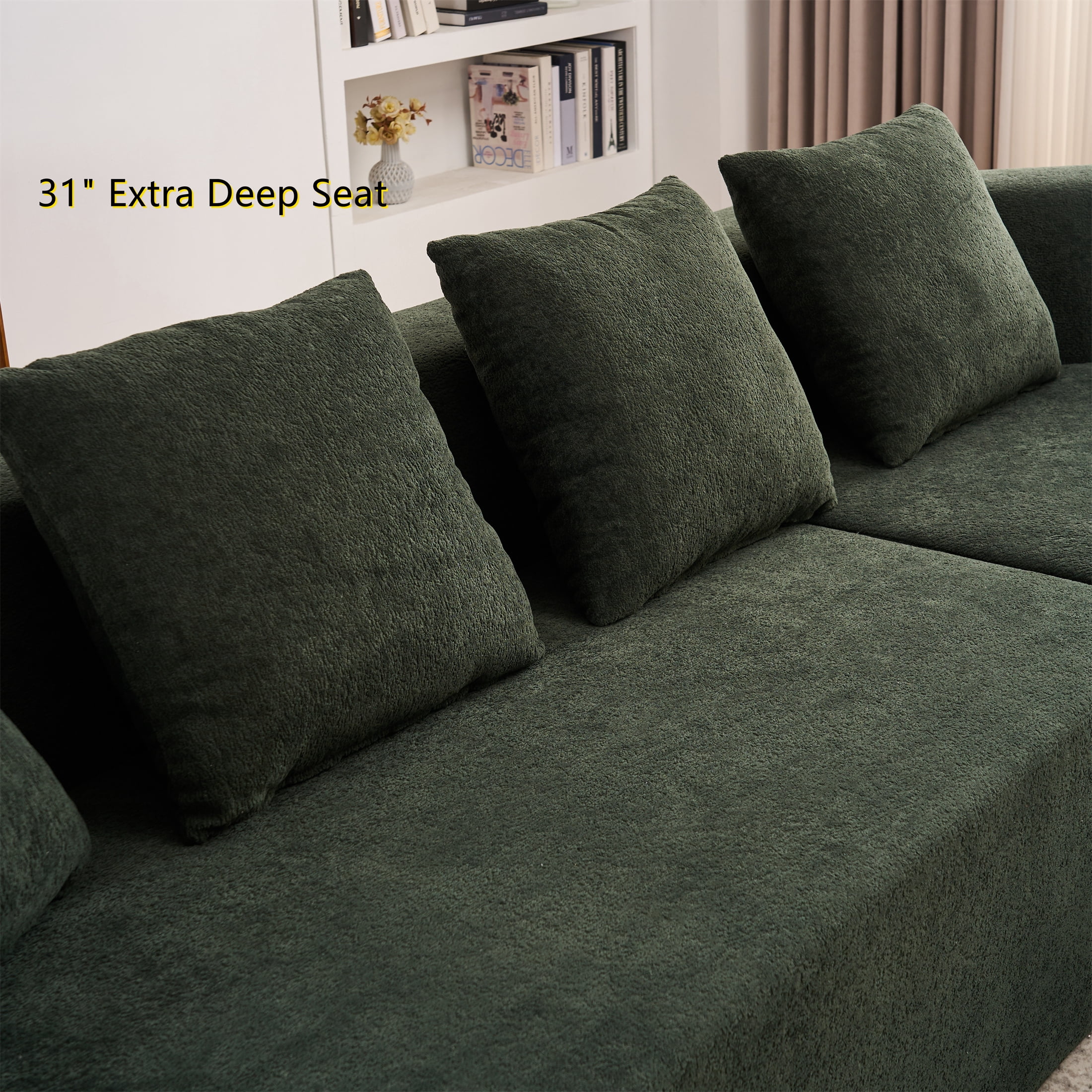 Aukfa 130" Oversized Cloud Sectional Couch Modular Sofa for Living Room, Installation Free, Green