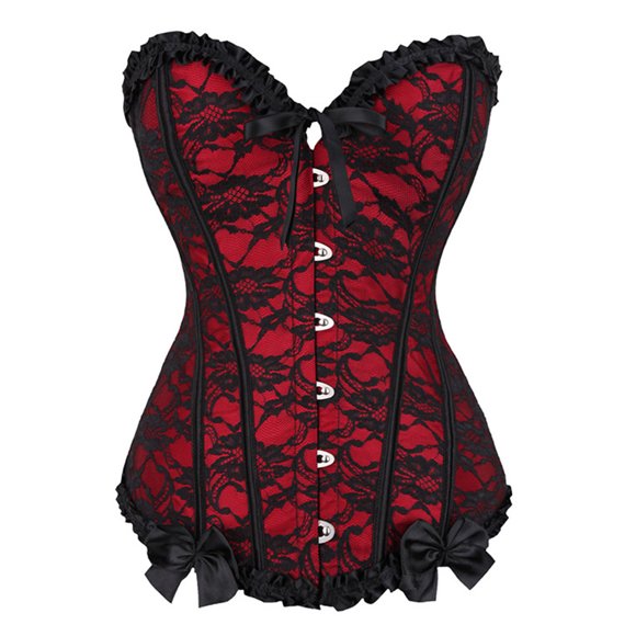 Lace Corset Top for Women Plus Size Corsets and Bustiers Floral Lingerie - Red