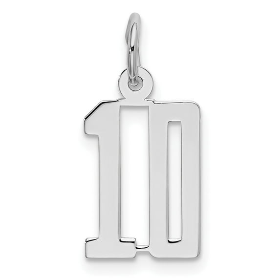 FB Jewels Sterling Silver Rhodium-plated Small Elongated Pol Number 10 Charm