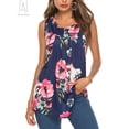 thumbnail image 5 of Gustave Women Buttons Up Neck Flowy Tank Tops Casual Floral Print Sleeveless T Shirts Summer Blouse Vest Plus Size "Blue, M", 5 of 9