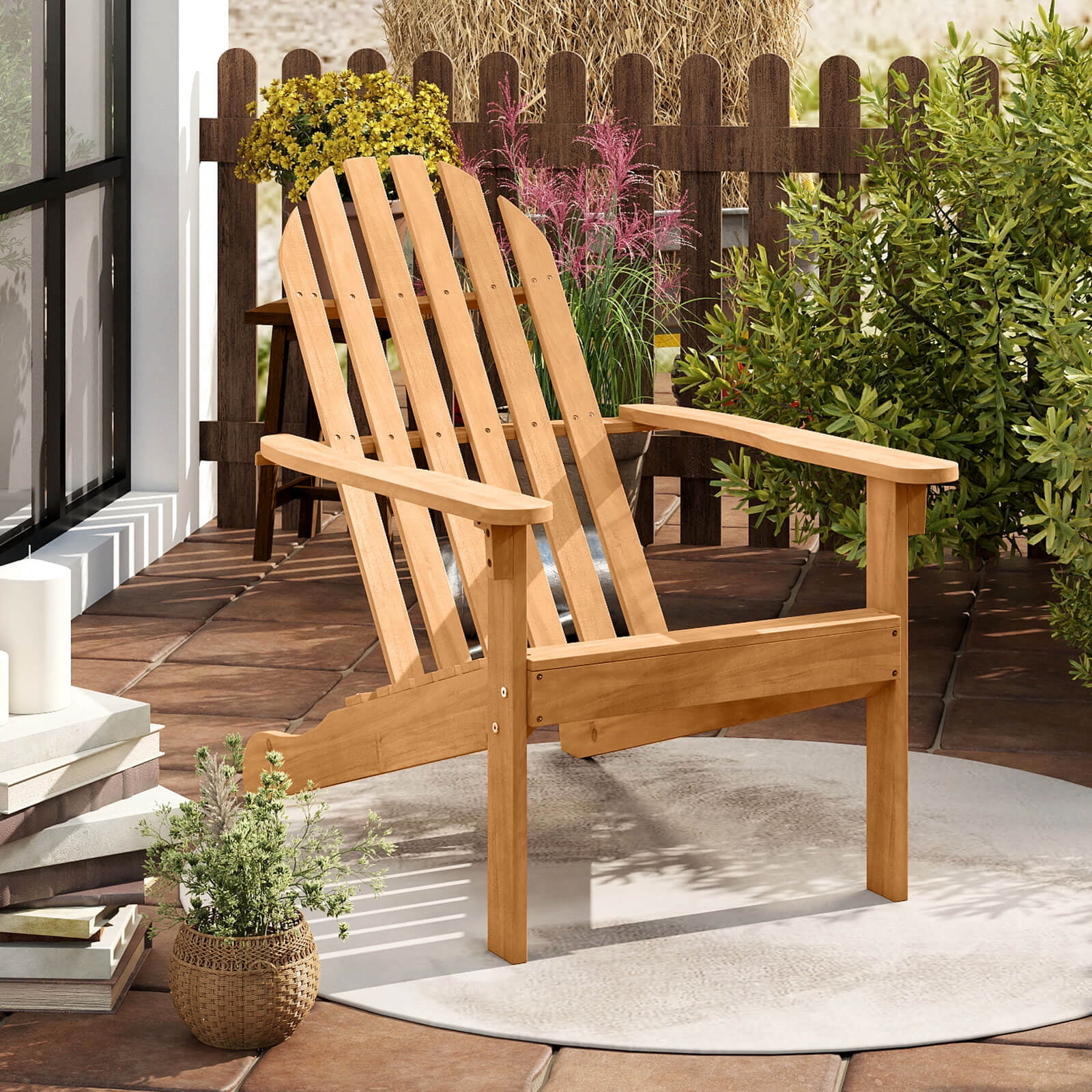 Costway 1 PCS Patio Adirondack Chair with Inclined Seat High Backrest for Porch Backyard Poolside
