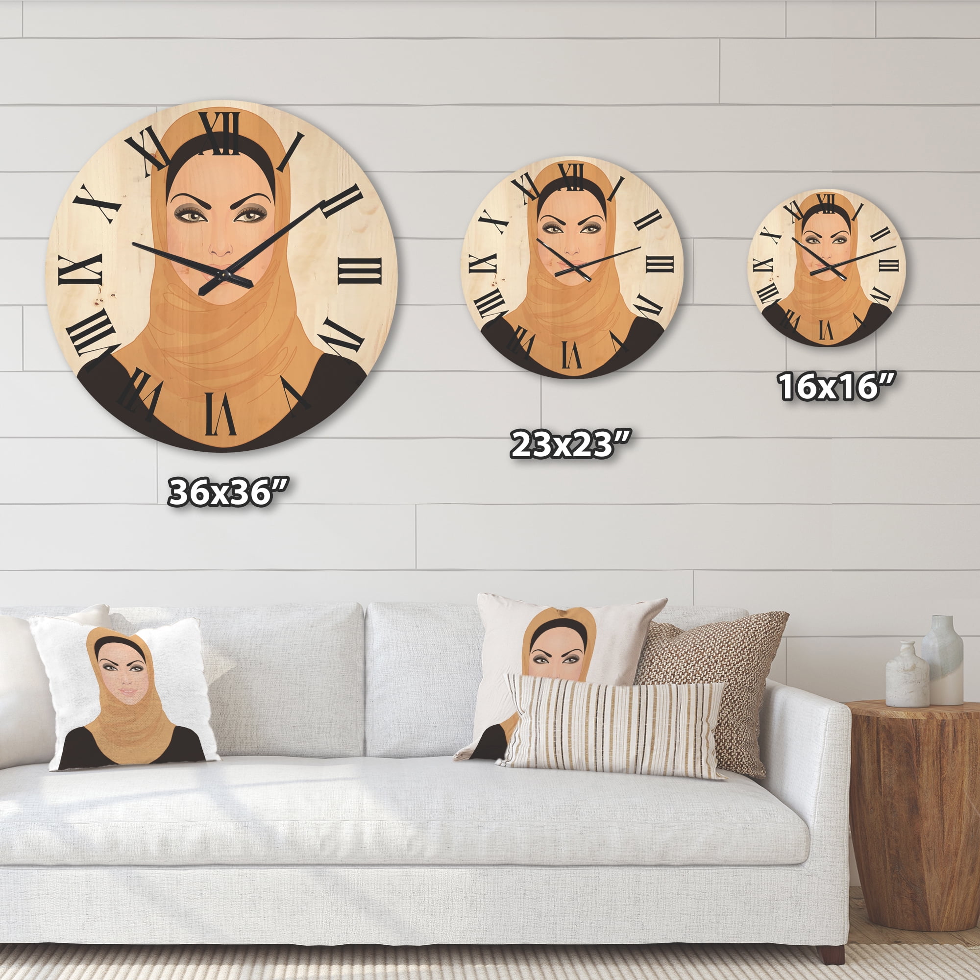 Designart 'Portrait of Muslim Girl In Traditional Hijab' Modern Wood Wall Clock