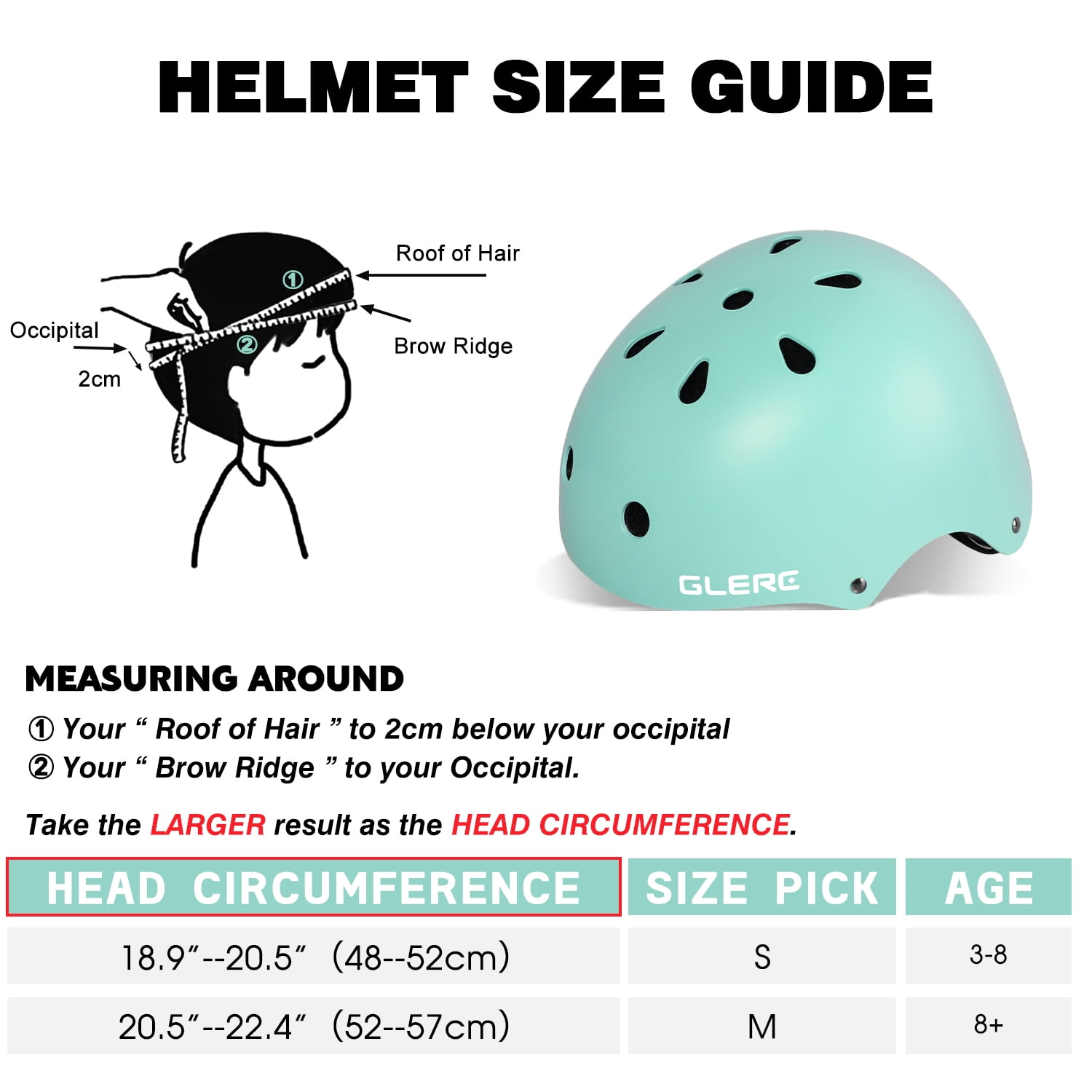 Glerc Kids Helmet for 3-8 Years Old Child and Toddler, S Size Green