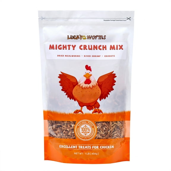 LuckyQworms Mighty Crunch – 1lb Mixed Dried Bugs (Mealworms, River Shrimp, Crickets) – 57% Protein Chicken Treats USA