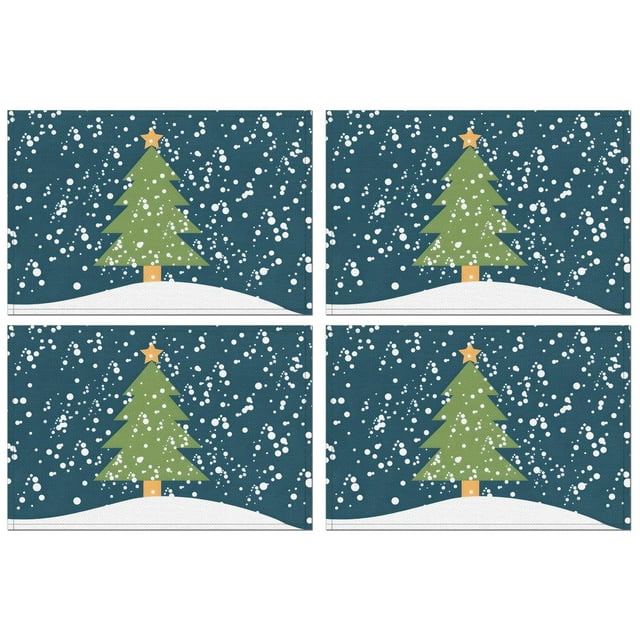 Merry Christmas Snowflake Xmas Tree Placemats Set Of 4 Heat-resistant Placemats 12 X 18 Inch Holiday Fashions Dining Table Place Mats for Kitchen Dining Table,Kitchen Table Mats