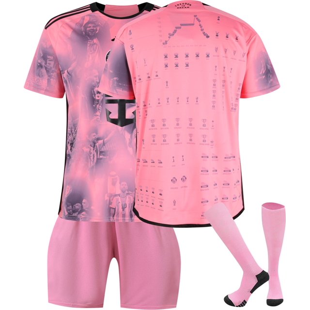 Sien 2425 Miami Soccer Jerseys 3 Piece Set, None Number Commemorative Printed Soccer Jerseys Socks Set, Miami Home Game Short Sleeve Commemorative Soccer Training Suits for Adults, #None/L