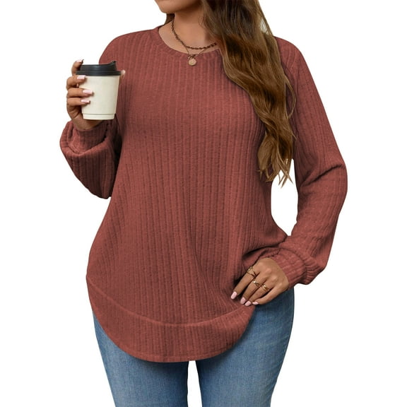 LANREMON Women's Plus Size Crewneck Long Sleeve Tops Casual Lightweight Fall Pullover Tunic Sweaters Shirts