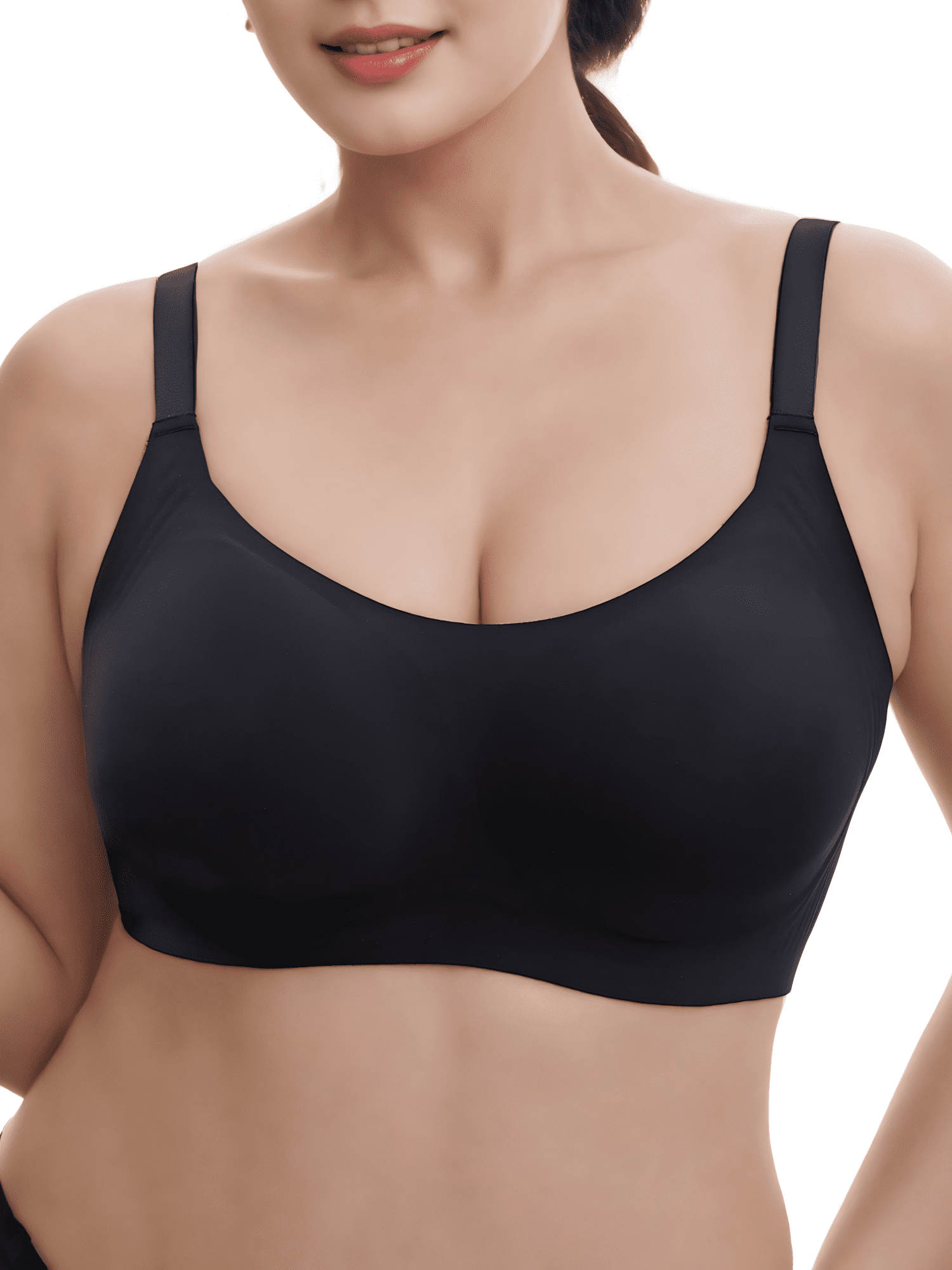 YOURISS Plus Size Wireless Bra for Women Full Coverage Seamless Support Comfort Black L Everyday T-Shirt Bra with Wide Straps