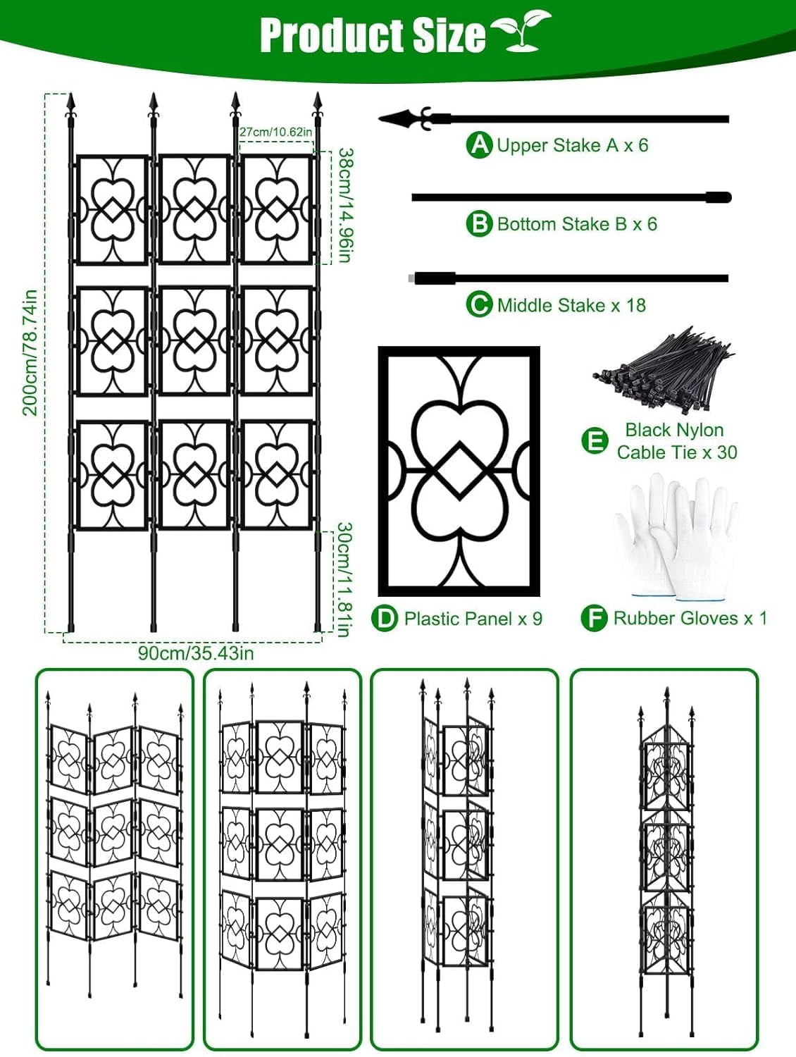 80" Garden Trellis for Climbing Plants,  Screen Plant Trellis Frame for Potted Plants Rustproof Plant Support Thicken Cucumber Trellis Grow Support for Vines Flowers Vegetable Indoor Outdoor