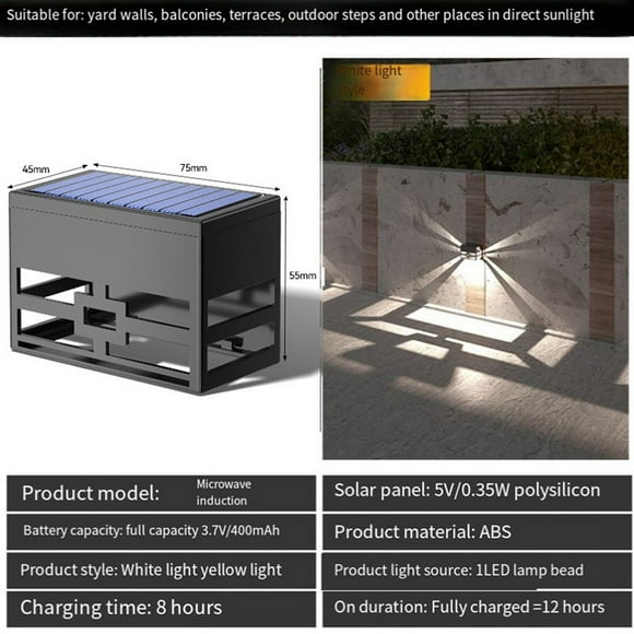 Solar Wall Lights Outdoor Fence Lights LED Waterproof Solar Stair Lights Exterior Patio Lights White Light