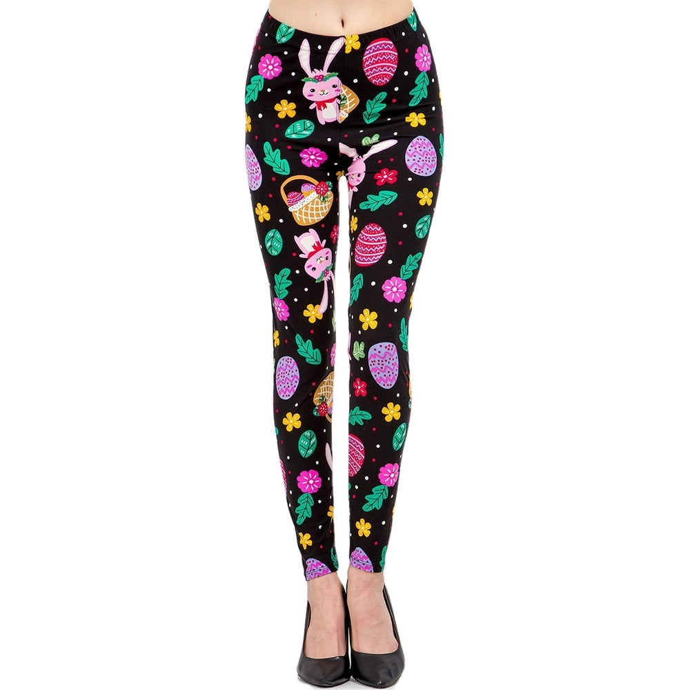 iZZYZX Women's Regular Cute Bunny & Easter Egg Pattern Print Leggings