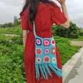 thumbnail image 6 of Women Crochet Shoulder , Boho Casual Hand, Ethnic Style Woven Handmade Hollow Out Knitting , Tassel Purse Blue, 6 of 8