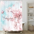 thumbnail image 3 of Pink Cherry Blossom Shower Curtain, Japanese Sakura Floral Shower Curtain Set, Plant Flower Cherry Shower Curtains for Bathroom, Waterproof Fabric with 12 Hooks, 72 x 72 Inches, 3 of 6