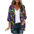 thumbnail image 3 of TaTaai Womens sun-protective printed cardigan, 3/4 sleeves, chiffon fabric, casual trendy, lightweight flowy, Mardi Gras essential, perfect for daily commute & festival outings Gift, 3 of 5