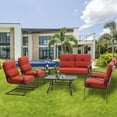 thumbnail image 7 of SOLAURA 7-Piece Patio Furniture Outdoor Metal Conversation Set (2 Spring Chairs, 2 Patio Chairs, Loveseat with Coffee Table and Side Table) - Red, 7 of 7