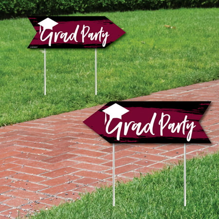Maroon Grad - Best is Yet to Come - Graduation Party Sign Arrow -Burgundy Double Sided Directional Yard Signs - Set of