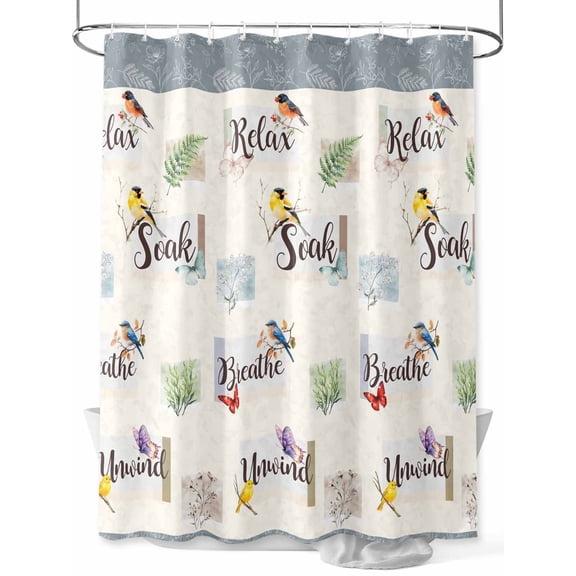 Fsddascl Beige Birds Shower Curtain Set - Long 72" x 84" Bathtub Curtain with 12 Hooks, Farmhouse Summer Botanical Watercolor Vintage Waterproof Fabric Stall Shower Curtains for Bathroom/Bathtub