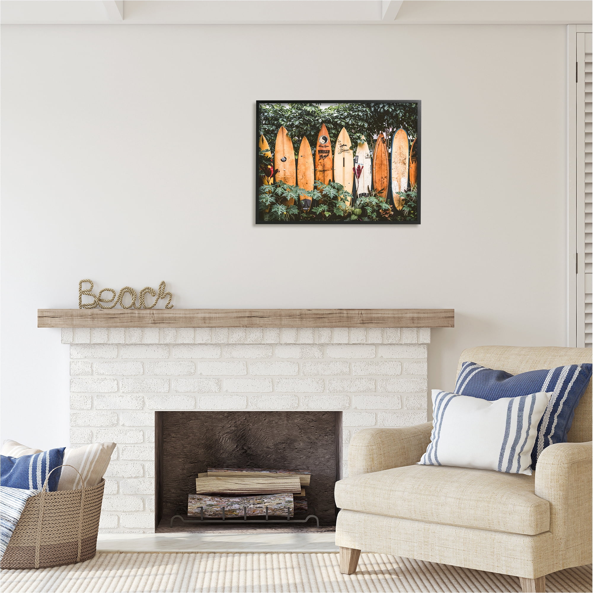 Stupell Industries Surf Boards in Nature Sports Photography Black Framed Art Print Wall Art, 30 x 24