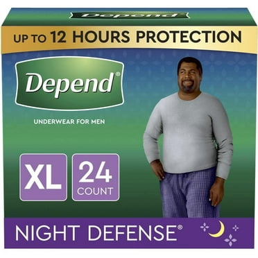 Depend Night Defense Adult Incontinence Underwear for Men, Overnight, Disposable, Extra-Large, 24 Count (2 Packs of 12) (Packaging May Vary)
