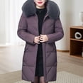 thumbnail image 3 of Winter Women Cotton Jacket with Furry Hood Neck Protection Plus Size Pockets Mid Length Zipper Closure Padded Coat Solid Color Windproof Outwear Parka, 3 of 8