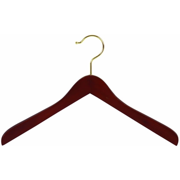 International Hanger Wooden Concave Top/Coat Hanger, Walnut Finish with Brass Hardware, Box of 24
