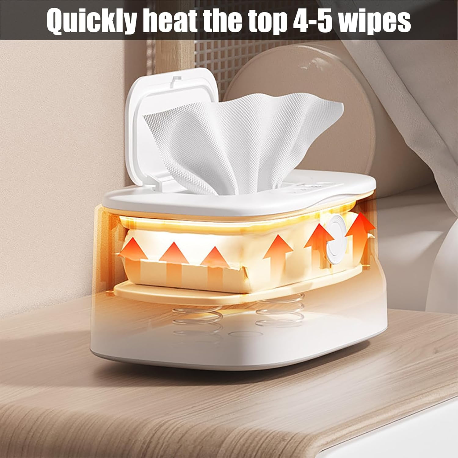 SONGAUN Baby Wipes Warmer, Wet Wipe Warmer, 3-Speed Adjustment, Top Heating, Constant Temperature All Day, 50-60℃, Night Light Design, Can Hold 80 Wipes At a Time, for Home Use white