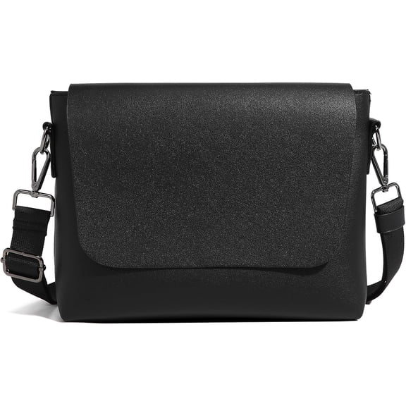 MMYGU Leather Flap Messenger Bag for Men Black Small Crossbody Bag Classic Shoulder Bag