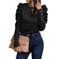 thumbnail image 6 of NFTOEIULA Women Crew Neck Buttons Puff Long Sleeve Tunic Shirt, 6 of 7