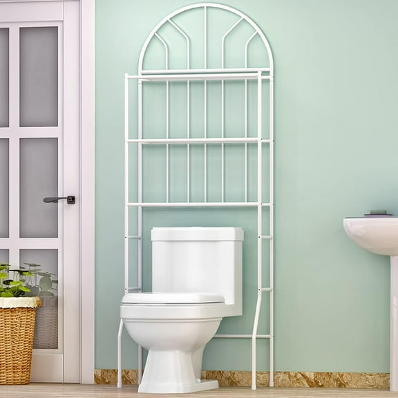 Contemporary Over the Toilet Storage Rack with 3 Storage Shelves, 3-Tier Metal White Bathroom Spacesaver Storage Orgarnizer Shelves 25.6" W x 13.4" D x 69.7" H
