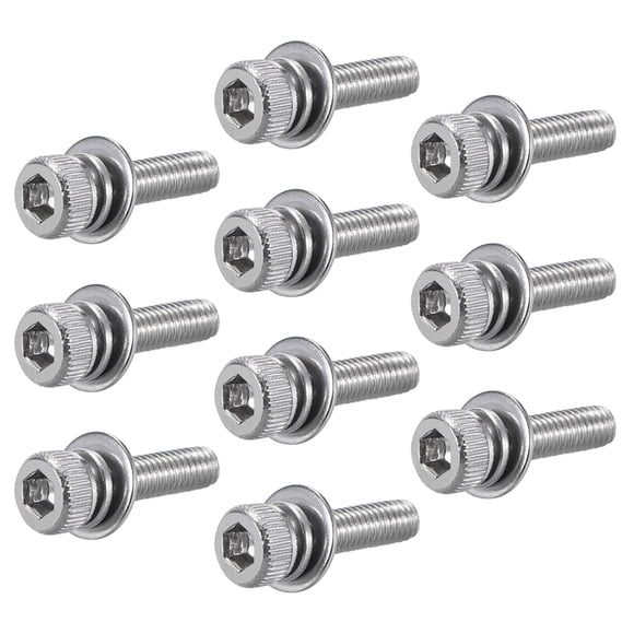 Uxcell M3x0.55'' Tornillos de cabeza hexagonal de acero inoxidable tono plateado 10pcs