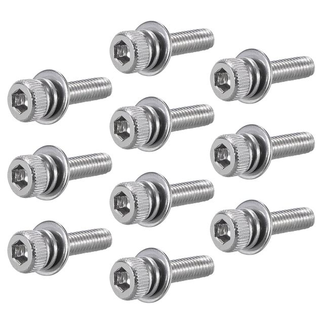 Uxcell M3x0.55'' Tornillos de cabeza hexagonal de acero inoxidable tono plateado 10pcs