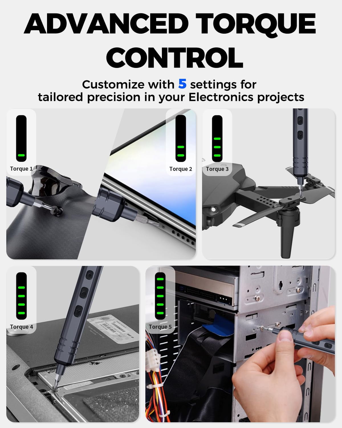 Mini Electric Screwdriver Set 140-in-1:  Small Cordless - 120 Precision Bits 5 Torque Settings Led Light Magnetic Power Repair Tool Kit For Pc Rc Electronics