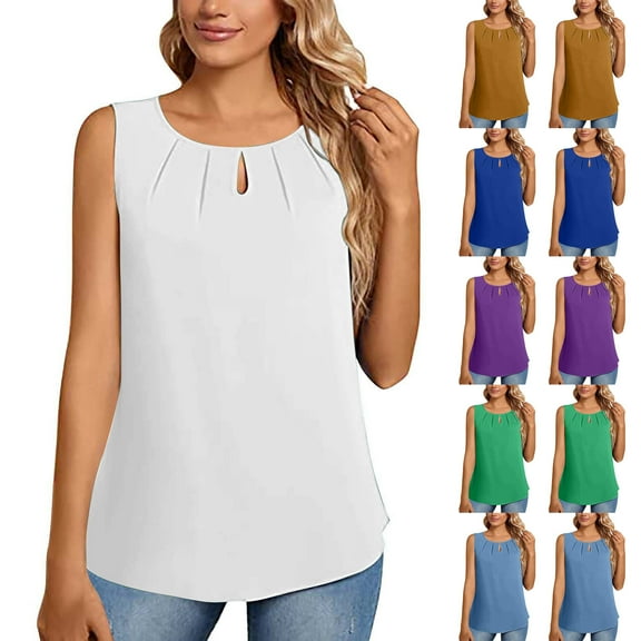 Fesfesfes Tee Fashion Women Causal Round Neck Solid Color Blouse Sleeveless Elegant T-Shirt Summer Tank Tops Womens T Shirts Graphic 6(M)