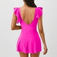 thumbnail image 4 of WREESH Women's Skirted Swimdress One Piece Swimsuit Tummy Control Bathing Suit Ruffle Hem Swim Dress High-Waisted Beachwear Hot Pink, 4 of 5