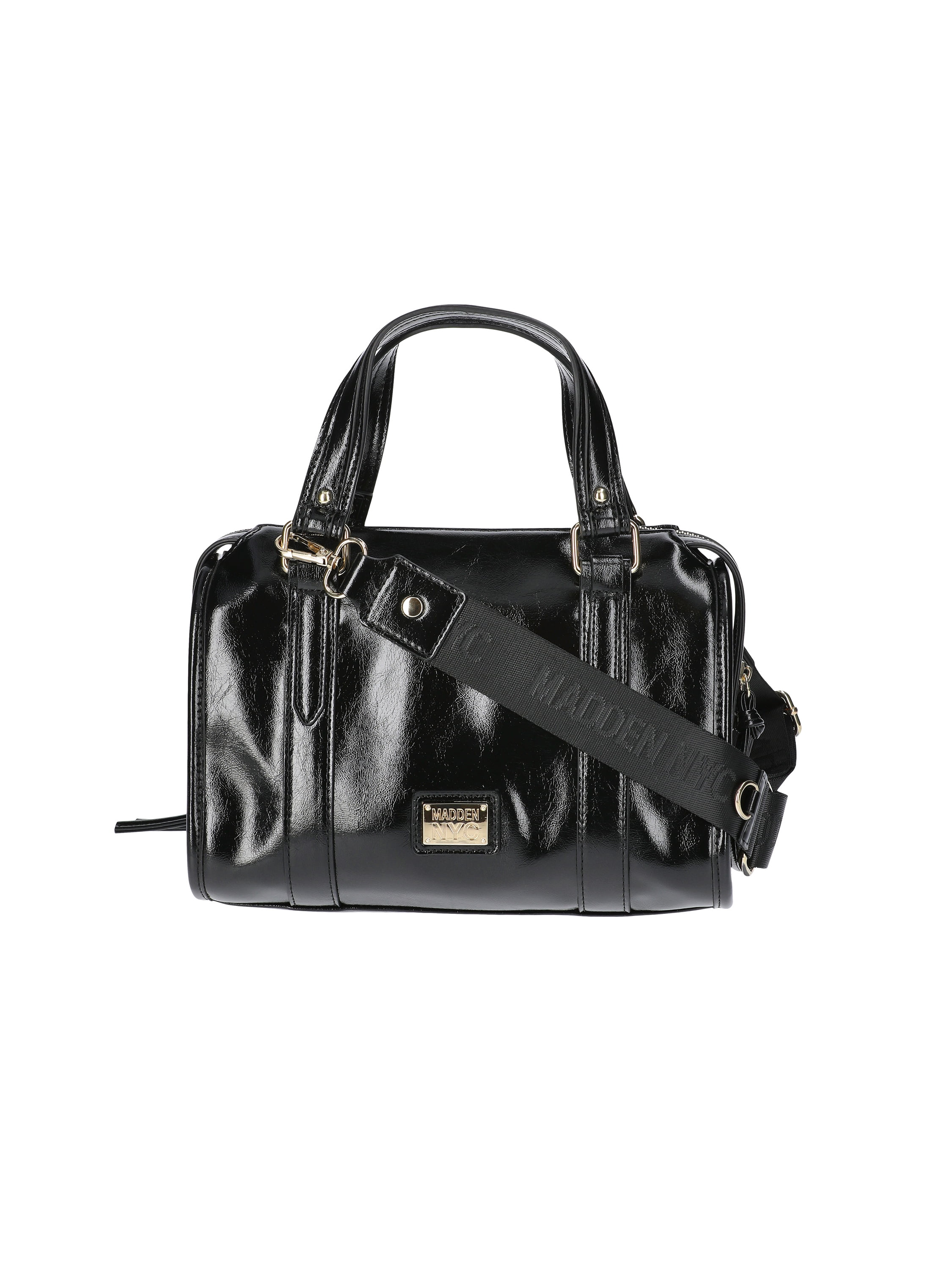 Madden NYC Women's Soft Zipper Satchel Handbag, Black Shine