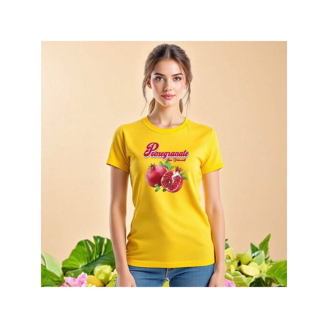 Playera Blusa De Granadas Pomegranate – Estilo Natural con Sabor a Frescura Color Amarillo Talla Grande Marca Emil SaEs