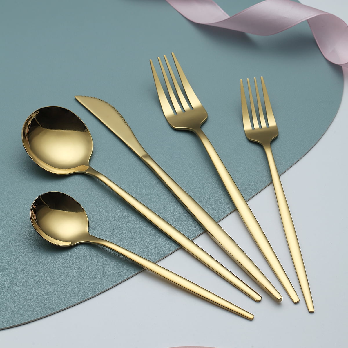 ReaNea Gold Silverware Set 60 Piece Stainless Steel Flatware Set, Knives Forks Spoons Cutlery Set Service for 12