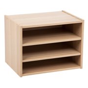 IRIS Modular Wood Stacking Storage Box with Shelf, Light Brown
